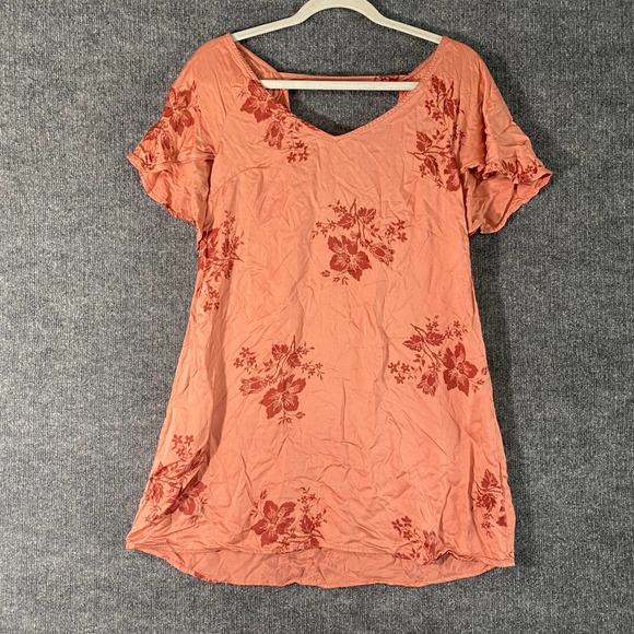 Billabong Mini Dress Small Pink Fine Flutter Floral Short Sleeve A-Line - Picture 3 of 14